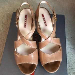 Prada tan cork wedge